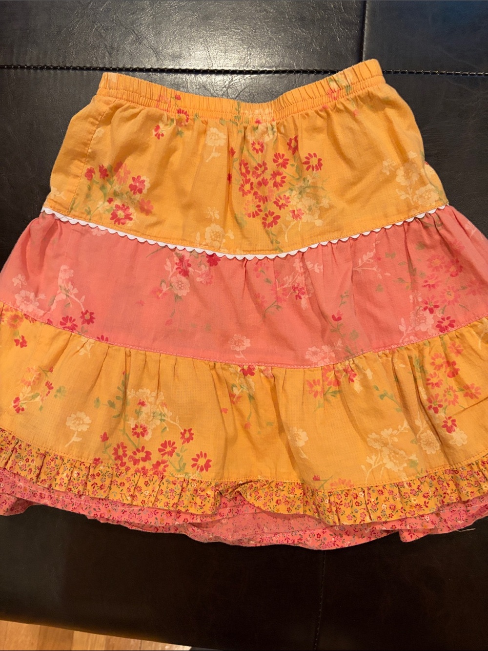 deux par deux Yellow and Pink Floral Tiered Mini Skirt